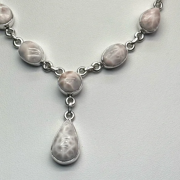 NLP1 Genuine Pink Larimar (Natrolite) Lariat Necklace Paperclip Necklace S925 - Picture 4 of 9